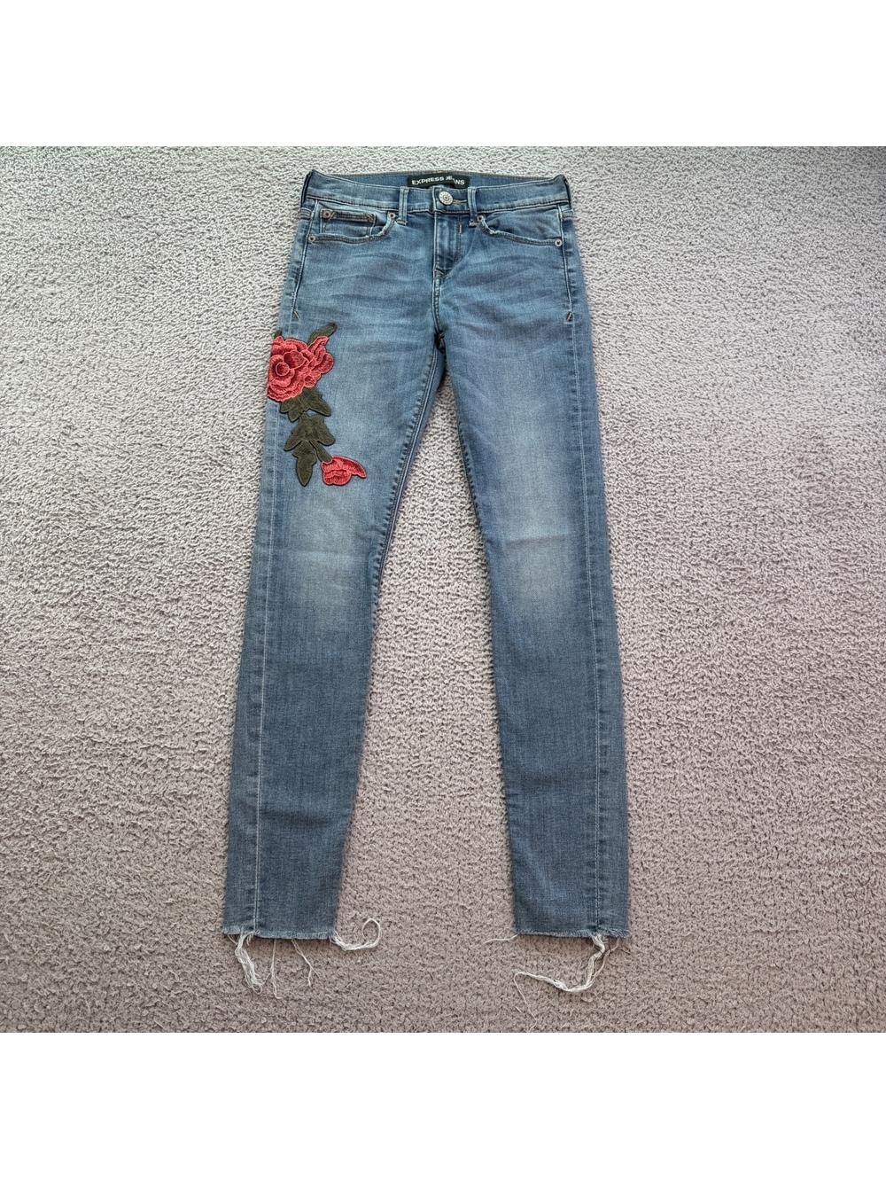Express Jeans Ankle Legging Mid Rise Floral Embroidered Stretch Skinny Jeans 00R
